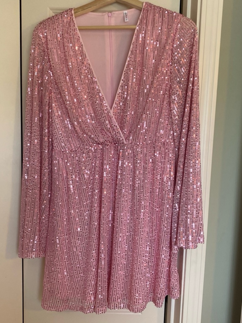 SHEIN Pink Sequin V-Neck Mini Dress